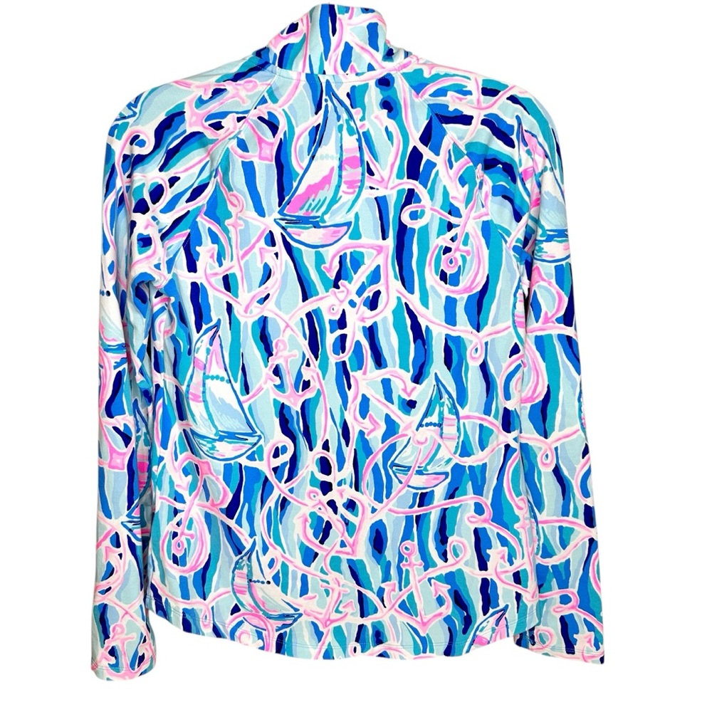 Lilly Pulitzer UPF 50+ Skipper Popover Skim Blue Reel Nauti Small Top Sweatshirt - Picture 5 of 12